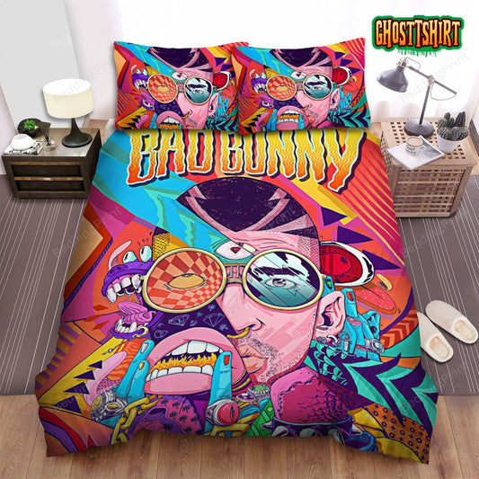 Bad Bunny Third Eye Funky Art Bed Sheets Duvet Cover Bedding Set