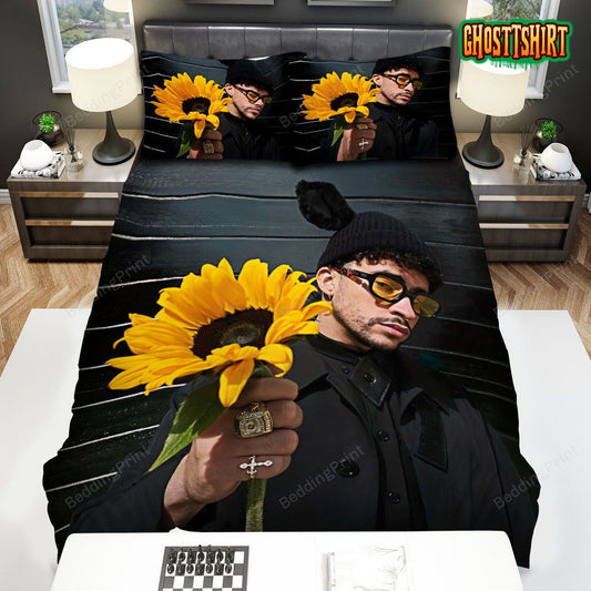 Bad Bunny With Sunflower Bed Sheets Duvet Cover Bedding Set
