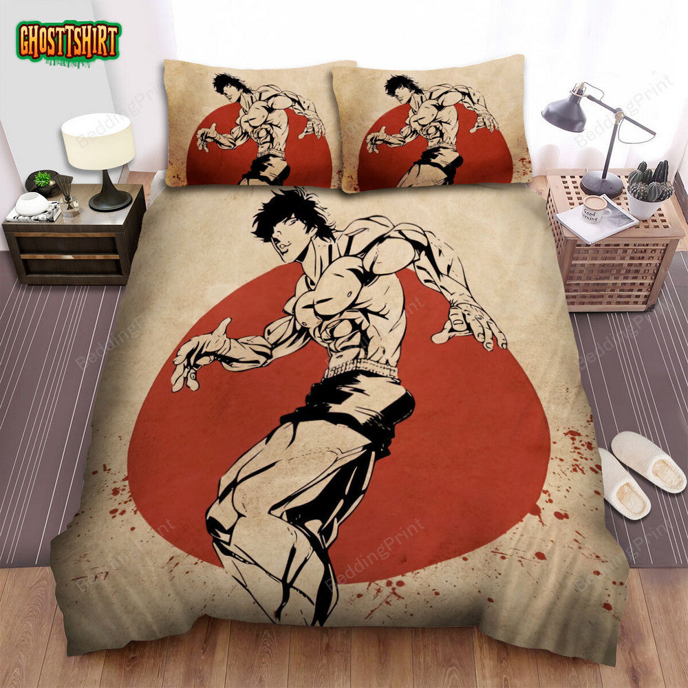 Baki Hanma In Red Sun Vintage Poster Bed Sheets Spread Duvet Cover Bedding Set