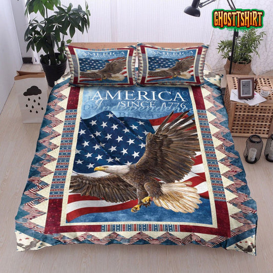 Bald Eagle American Flag Bed Sheets Duvet Cover Bedding Set