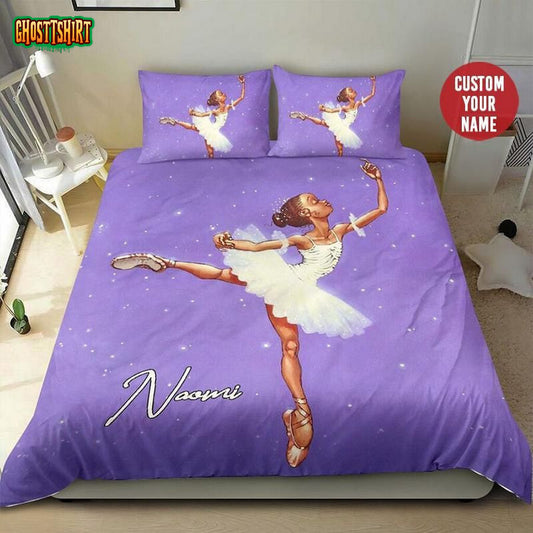 Balerina Black Little Girl Ballet Custom Name Duvet Cover Bedding Set