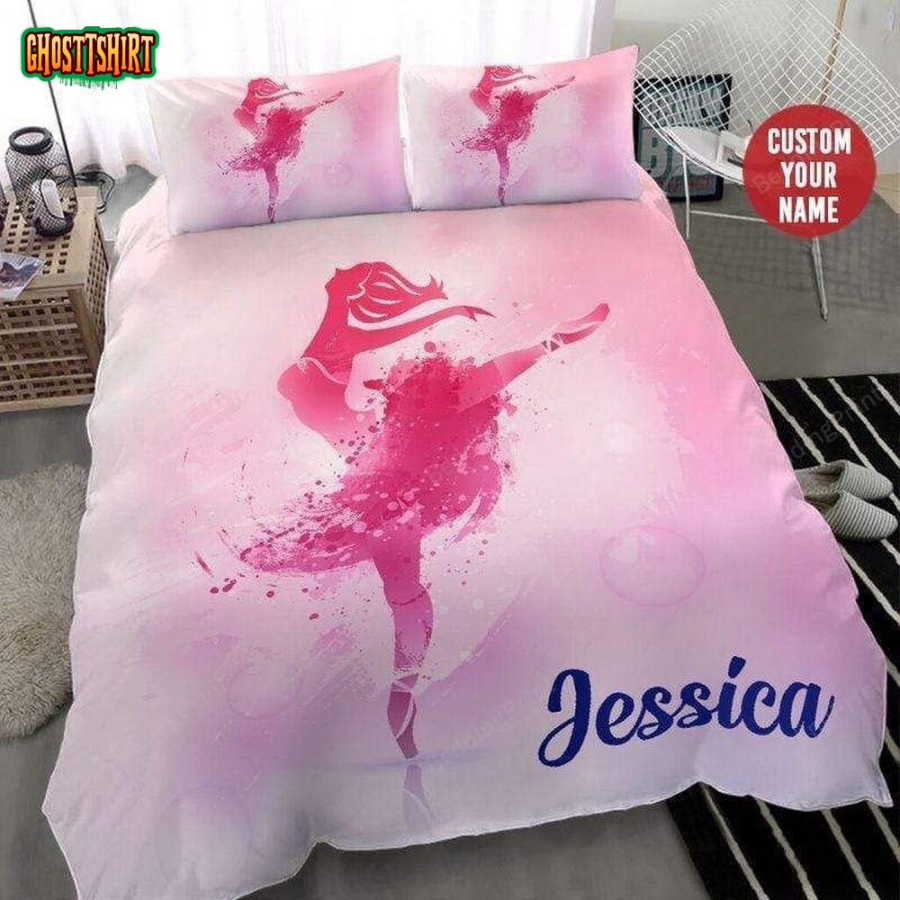 Ballerina Ballet Girl Dancing Pink Personalized Custom Name Duvet Cover Bedding Set