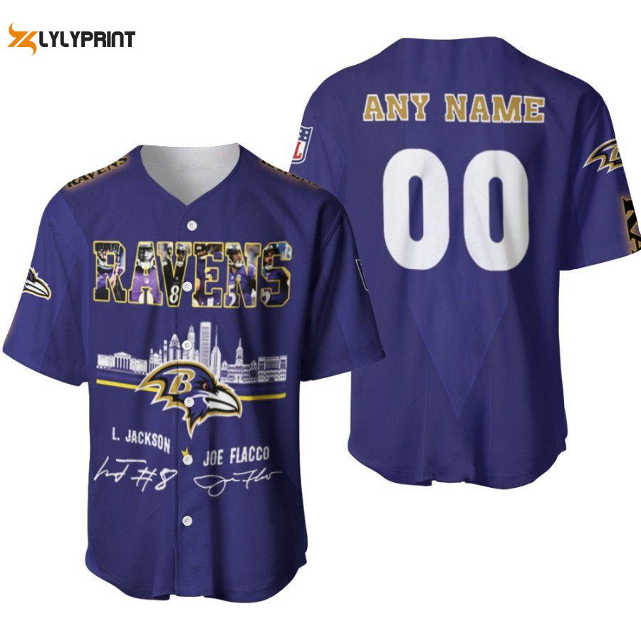 Baltimore Ravens Lamar Jackson Joe Flacco Legendary Captain Signature Designed Allover Gift With Custom Name Number For Ravens Fans Baseball Jersey Gifts for Fans - lylyprint.com