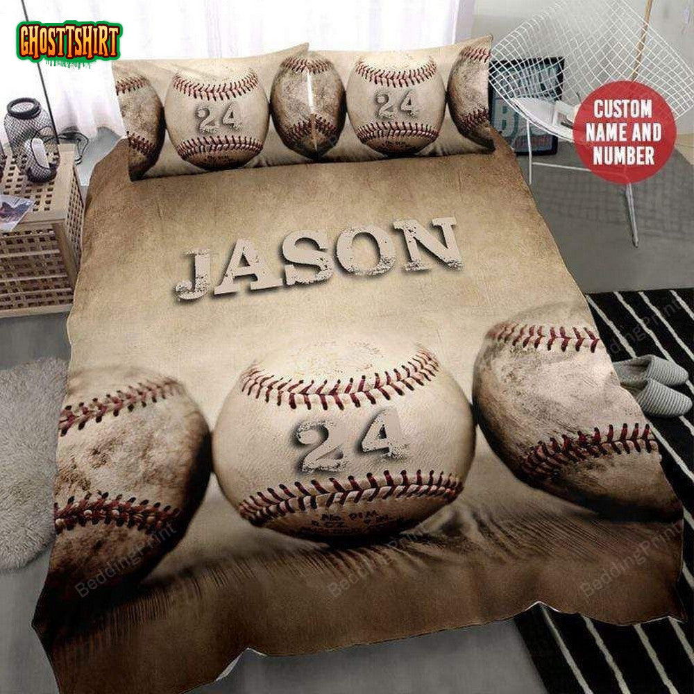 Baseball 3 Balls Vintage Personalized Custom Name Duvet Cover Bedding