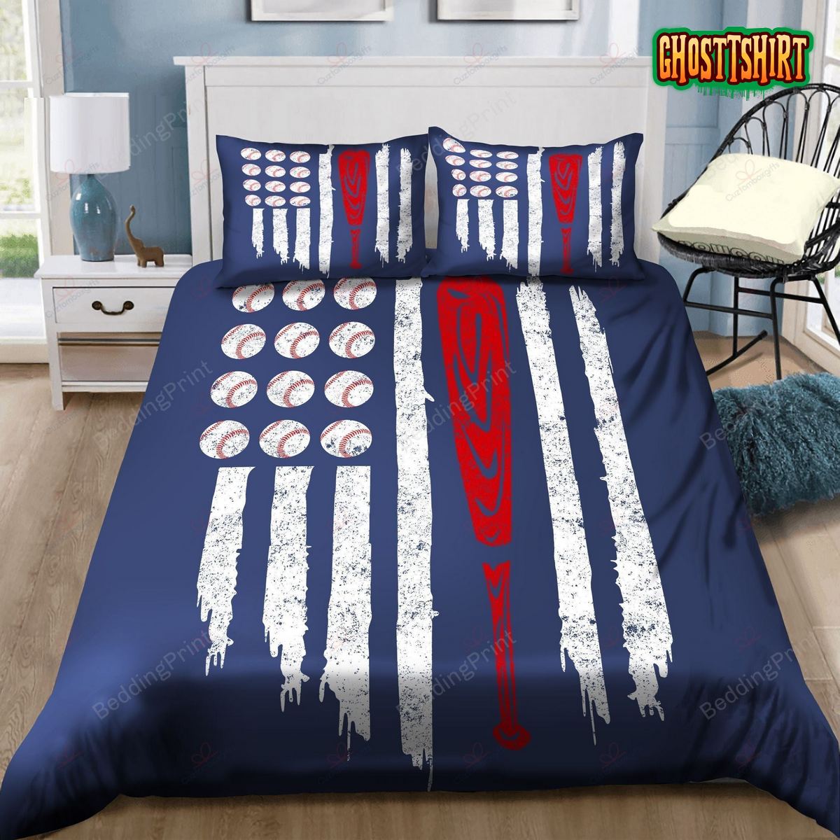 Baseball American Flag Bedding Set