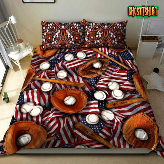 Baseball And American Flag Bedding Set Bed Sheets Spread Duvet Cover Bedding Sets
