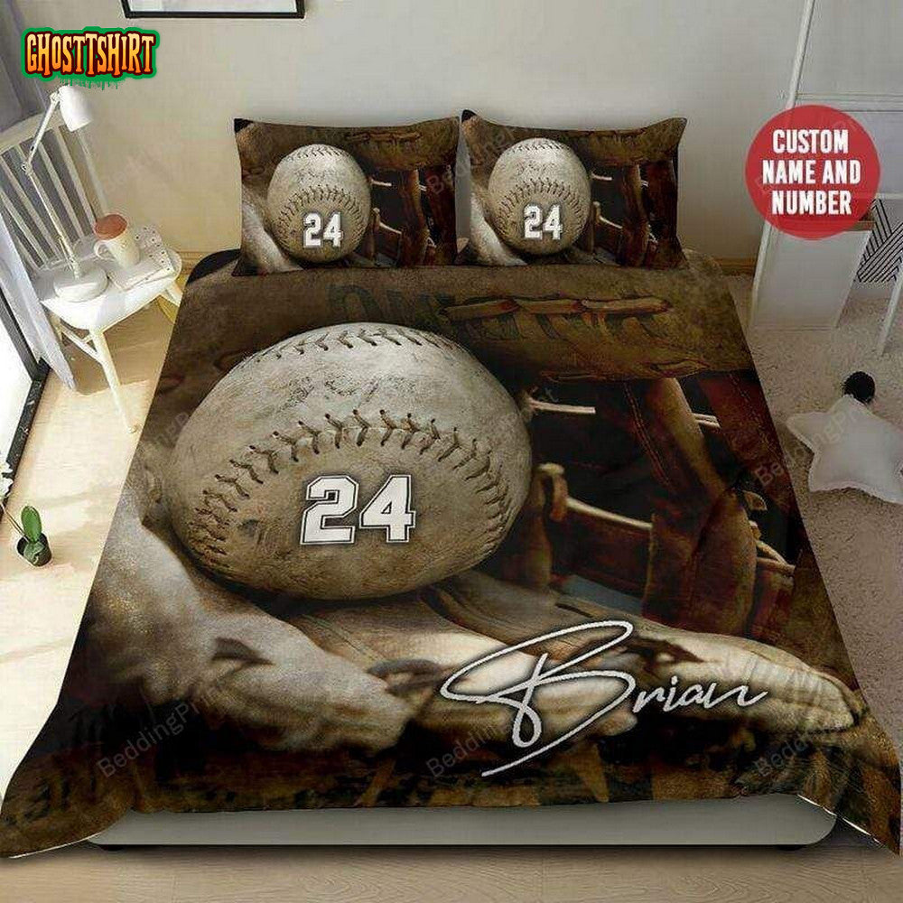 Baseball Ball And Glove Background Duvet Cover Bedding Set