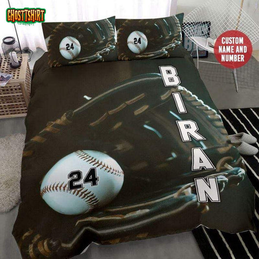 Baseball Ball In Glove Cool Custom Name Duvet Cover Bedding Set
