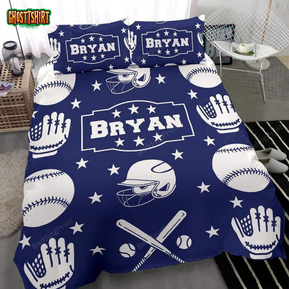 Baseball Pattern Personalized Custom Name Duvet Cover Bedding Set