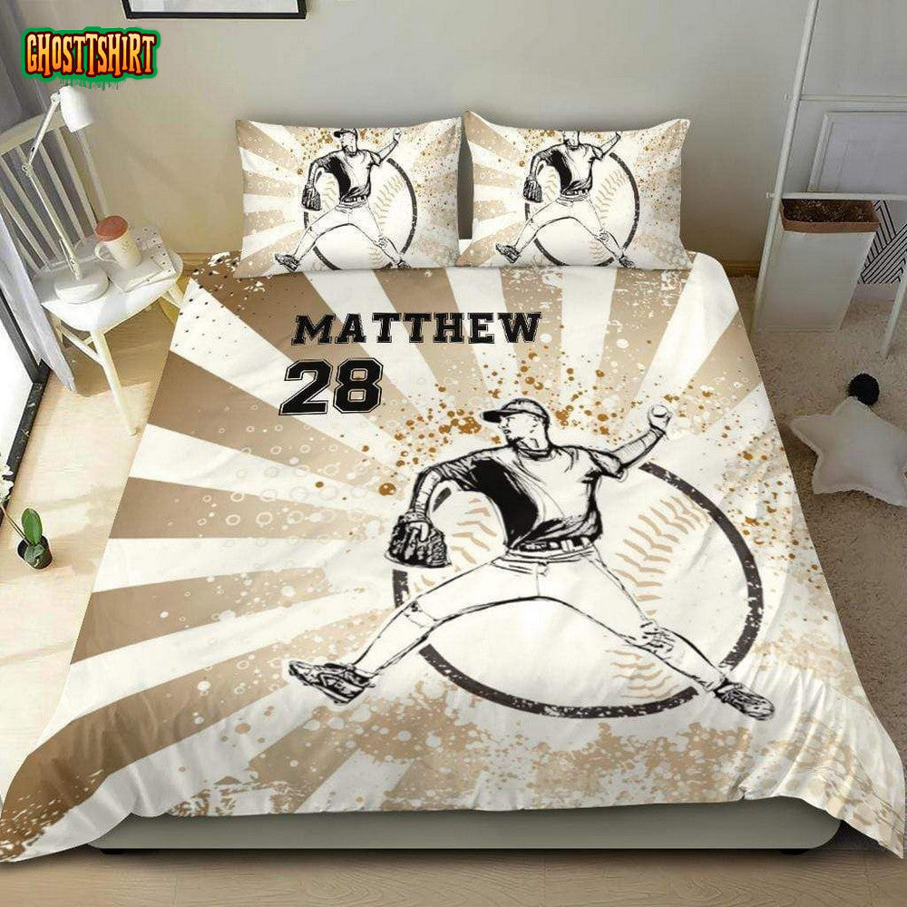 Baseball Player Personalized Custom Name Duvet Cover Bedding Set