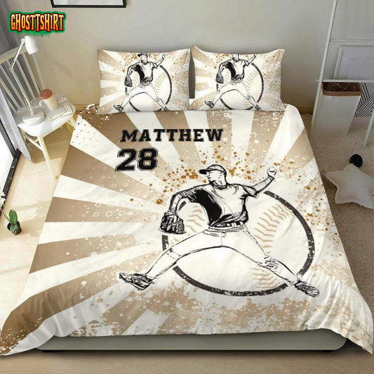 Baseball Player Personalized Custom Name Duvet Cover Bedding Set
