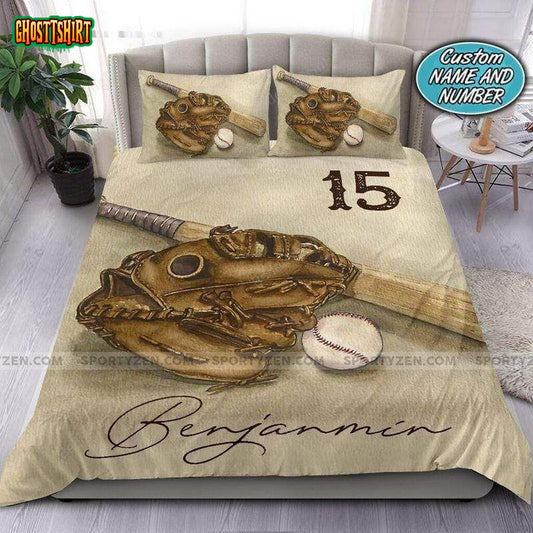 Baseball Stuff Drawing Personalized Custom Name Duvet Cover Bedding Set