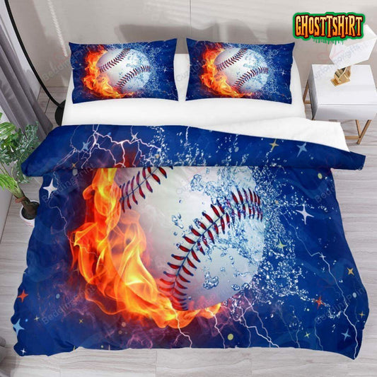 Baseball Water And Fire Bed Sheets Duvet Cover Bedding Set