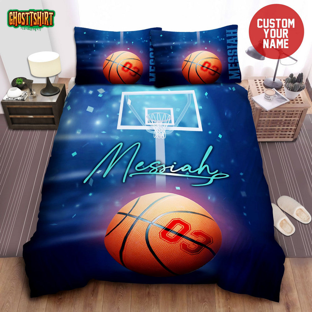Basketball Ball On Court Personalized Custom Name Duvet Cover Bedding Set