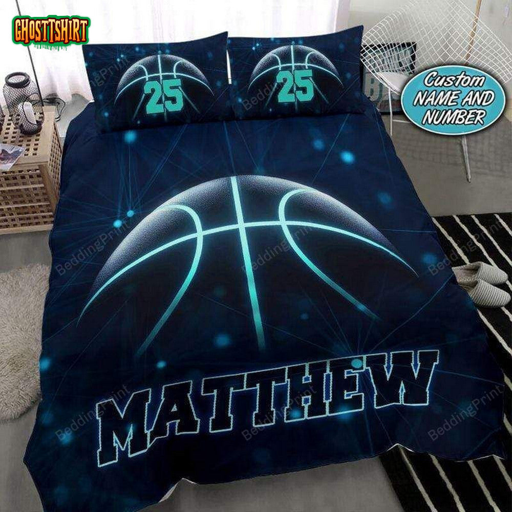 Basketball Blue Light Custom Name Duvet Cover Bedding Set