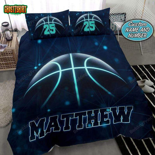 Basketball Blue Light Custom Name Duvet Cover Bedding Set