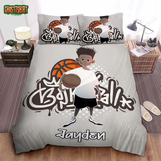 Basketball Graffiti Black Boy Bedding Personalized Custom Name Duvet Cover Bedding Set