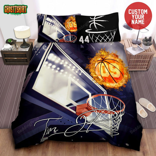 Basketball Hoop Fire Ball Personalized Custom Name Duvet Cover Bedding Set