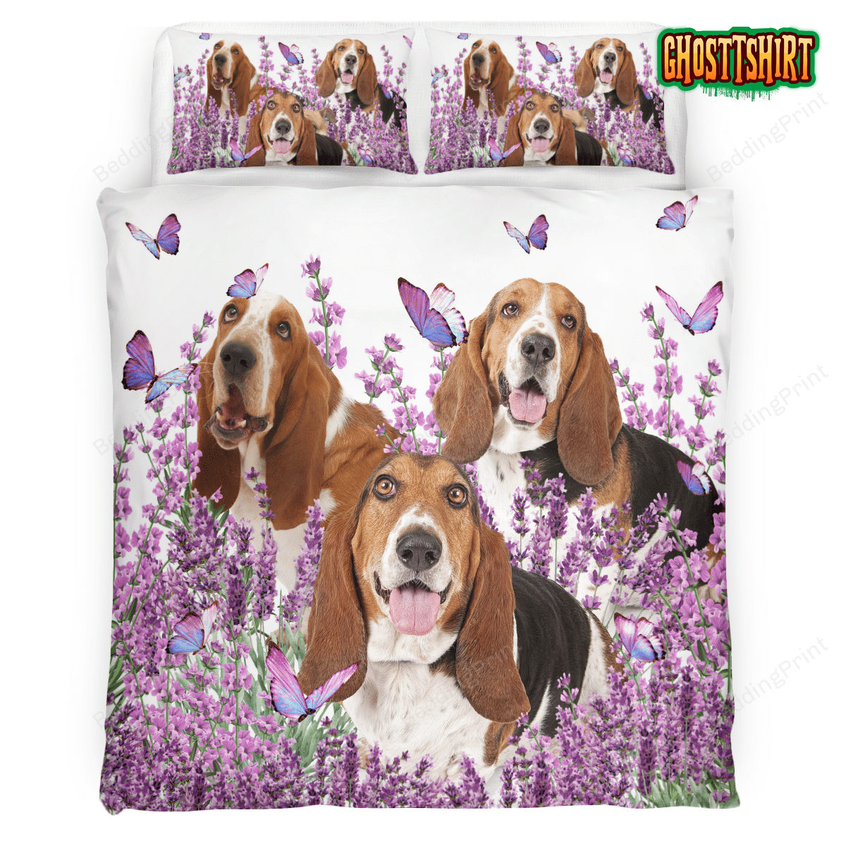Basset Hound And Lavender Bed Sheets Duvet Cover Bedding Set