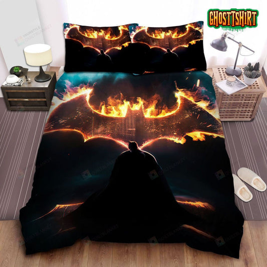 Batman And The Burning Bat Logo Bed Sheets Spread Duvet Cover Bedding Set