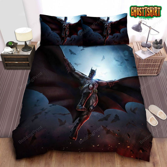 Batman Landing With His Dark Cape Bed Sheets Duvet Cover Bedding Set