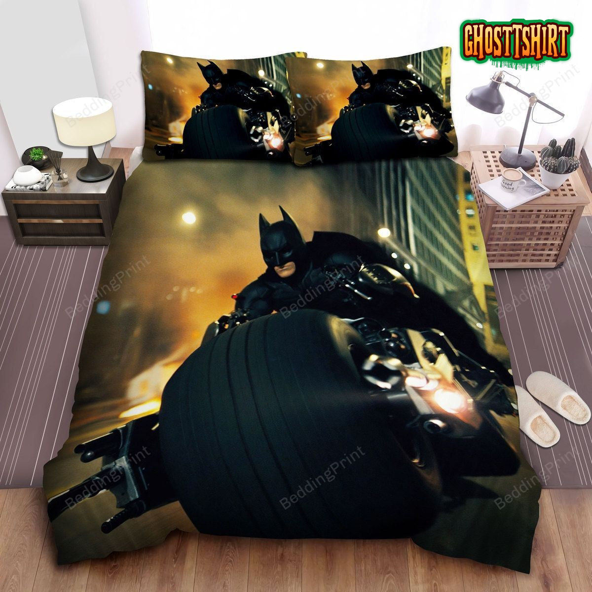 Batman The Dark Knight And His Batcycle Bed Sheets Duvet Cover Bedding Set