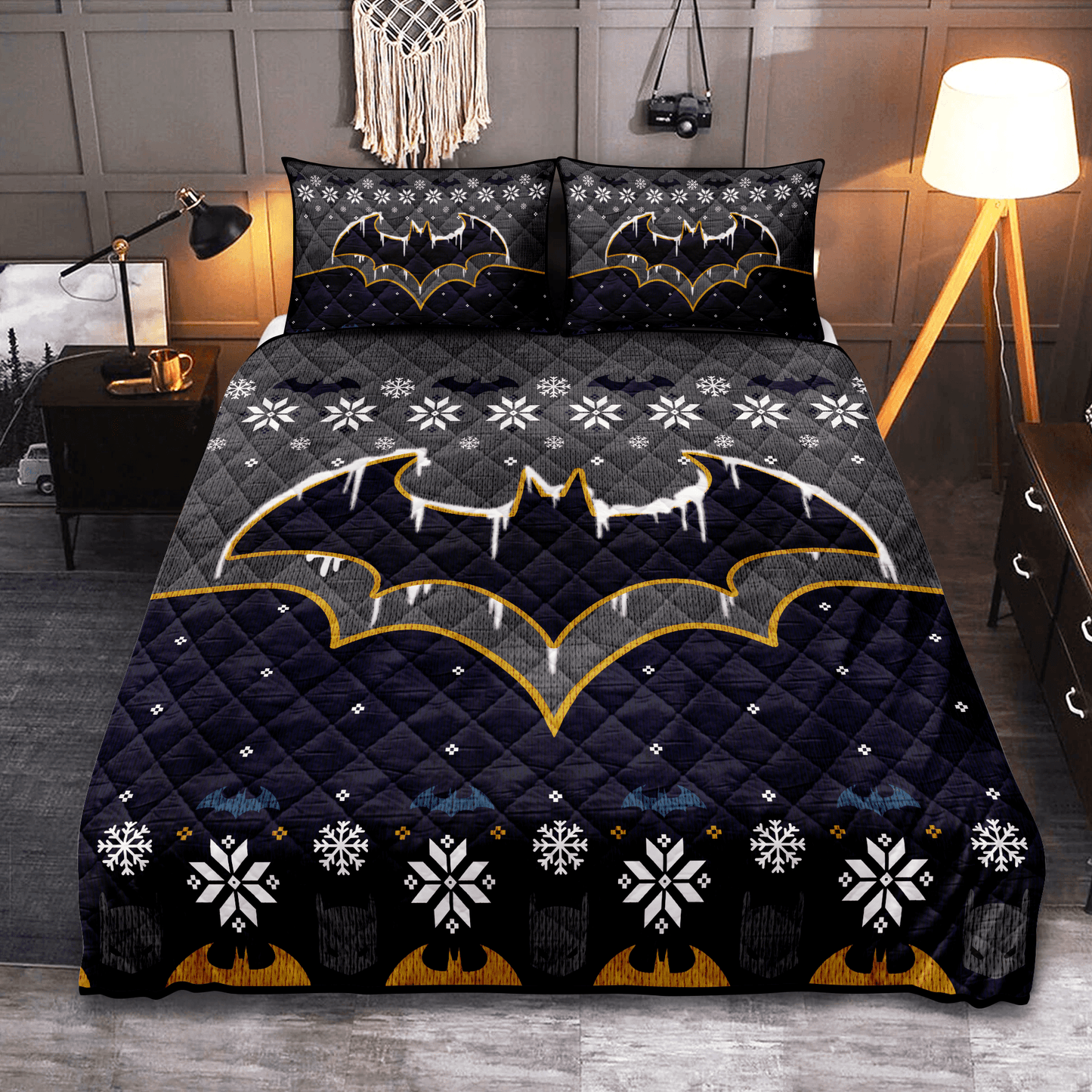 Personalized Batman Christmas 3-pc Quilt Bedding Set for Winter Cozy Bedding