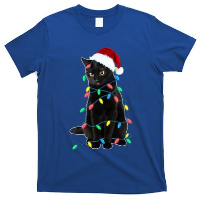 Black Cat Christmas Tree Lights Funny Santa Kitten Led Light Gift T-Shirt