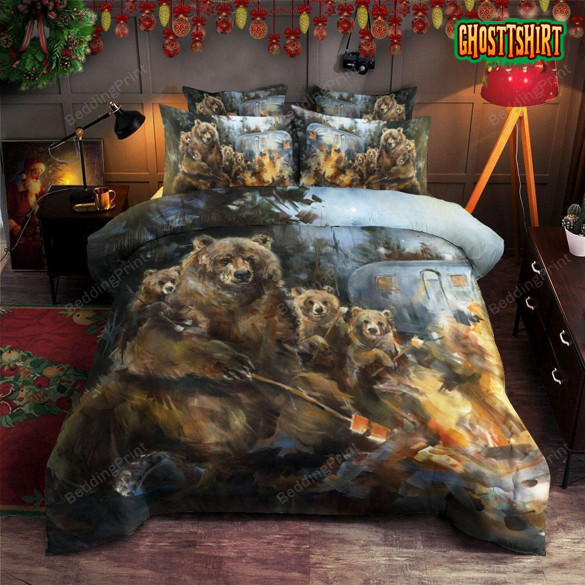Bear Go Camping Bed Sheets Duvet Cover Bedding Set
