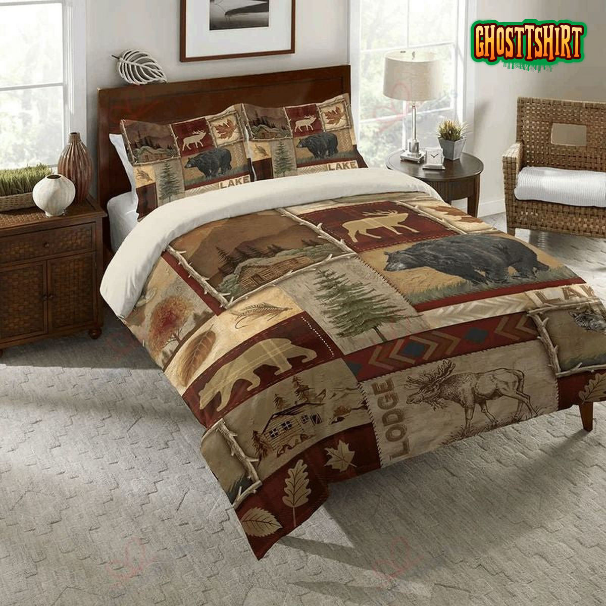 Bear Moose Lodge Bed Sheets Duvet Cover Bedding Set