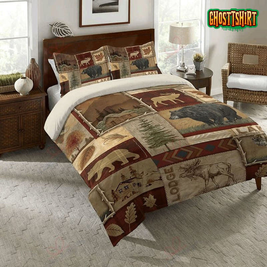 Bear Moose Lodge Bed Sheets Duvet Cover Bedding Set