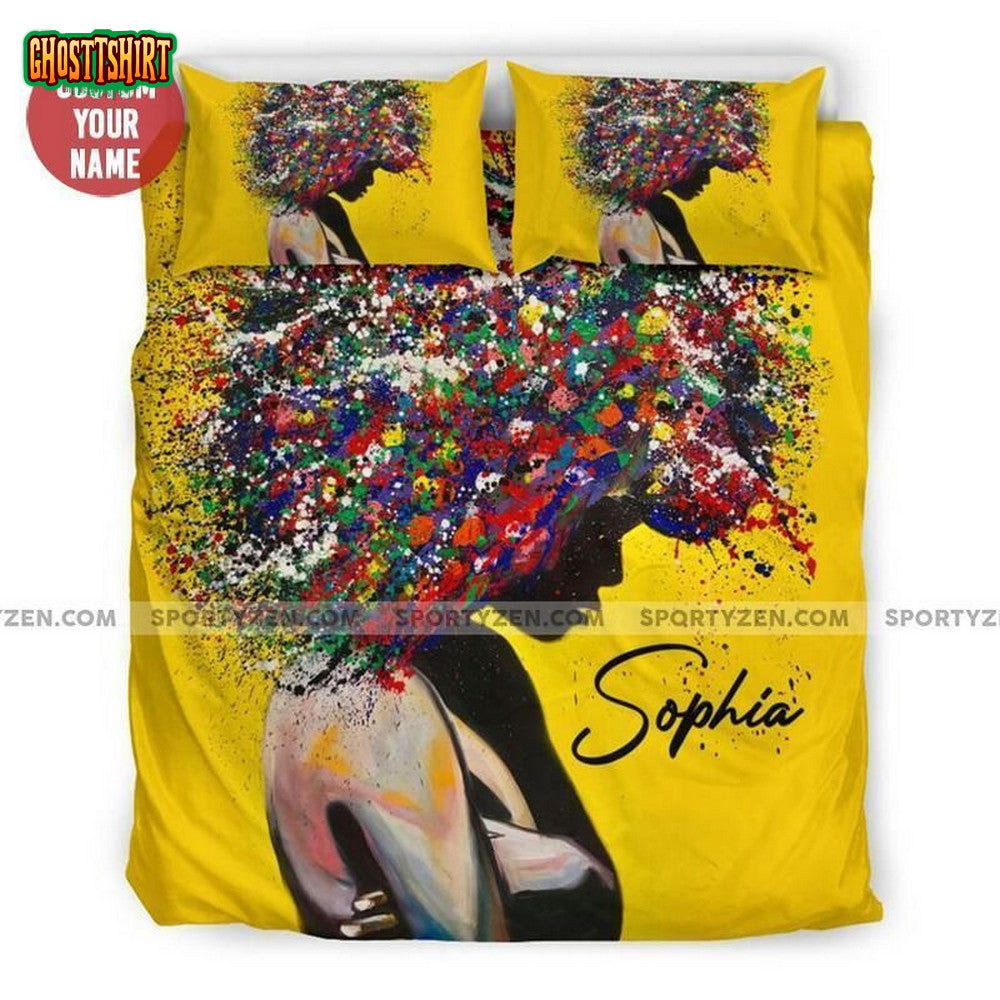 Beautiful African American Black Girl Personalized Custom Name Duvet Cover Bedding Set