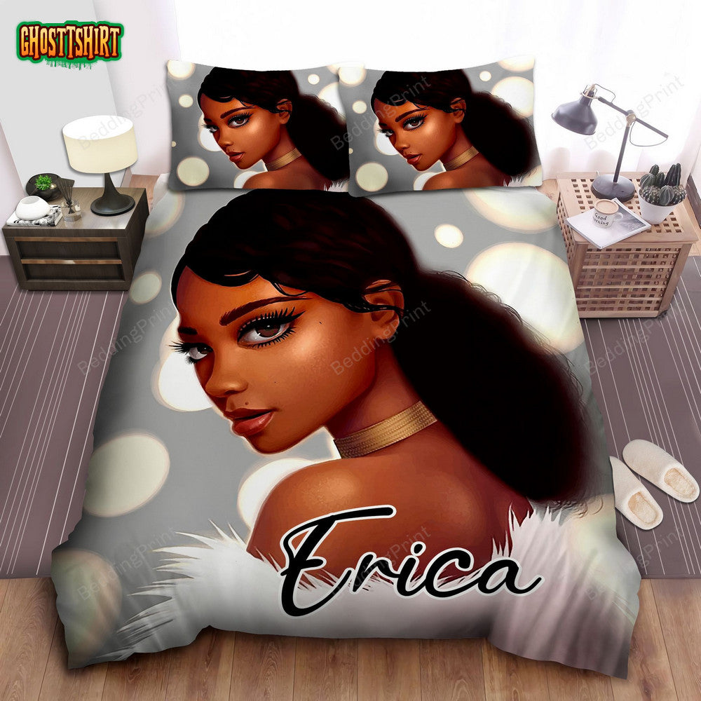 Beautiful Black Girl African Custom Name Duvet Cover Bedding Set