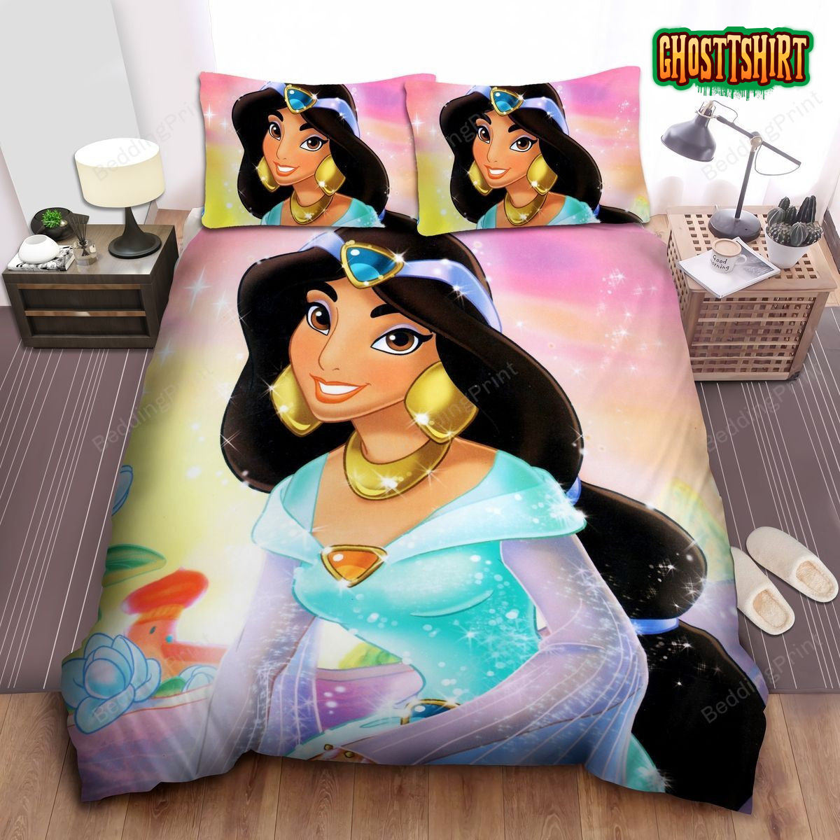 Beautiful Disney Princess Jasmine Portrait Bed Sheets Duvet Cover Bedding Set
