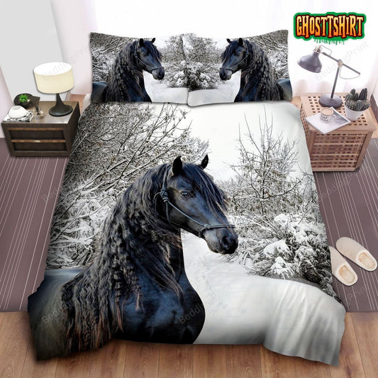 Beautiful Friesian Horse Bed Sheets Spread Duvet Cover Bedding Set