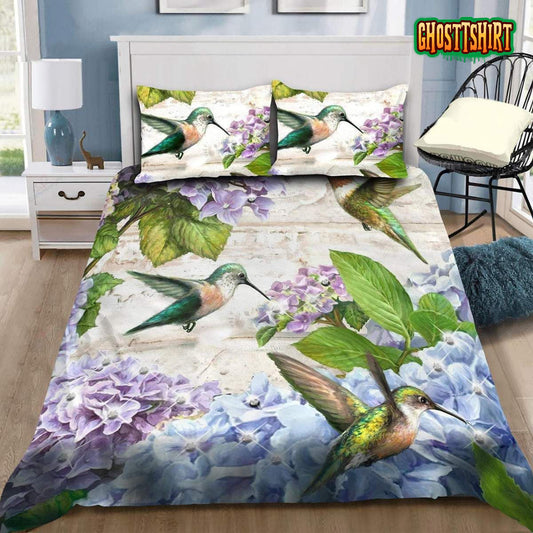 Beautiful Hummingbird With Hydrangea Bed Sheets Duvet Cover Bedding Set