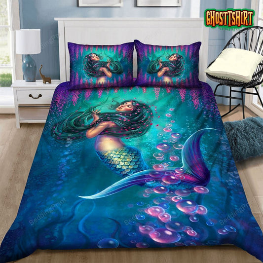 Beautiful Mermaid Green Hair Bed Sheets Duvet Cover Bedding Set