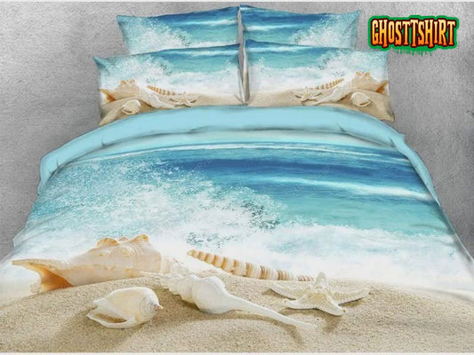 Beautiful Shells on The Beach 3D PrintedCotton Bed Sheets Duvet Cover Bedding Set