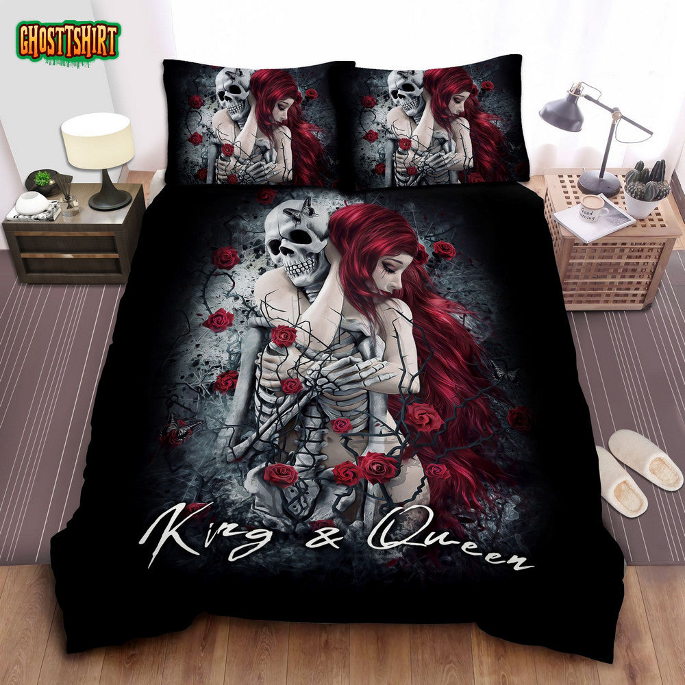 Beauty And Skeleton King And Queen Personalized Custom Name Duvet Cover Bedding Set