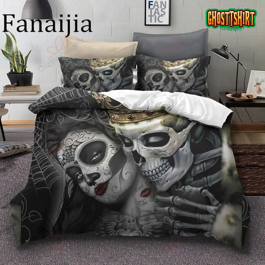 Beauty King And Queen Sugar Skull Bed Sheets Duvet Cover Bedding Set
