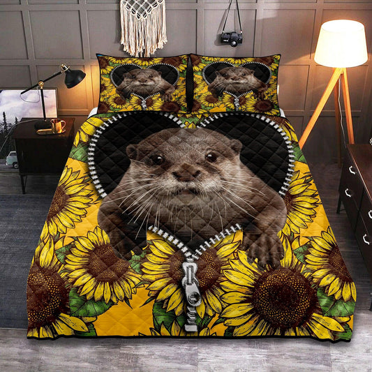 Personalized Beaver Sunflower  3-pc Quilt Bedding Set for Cozy Bedroom Decor