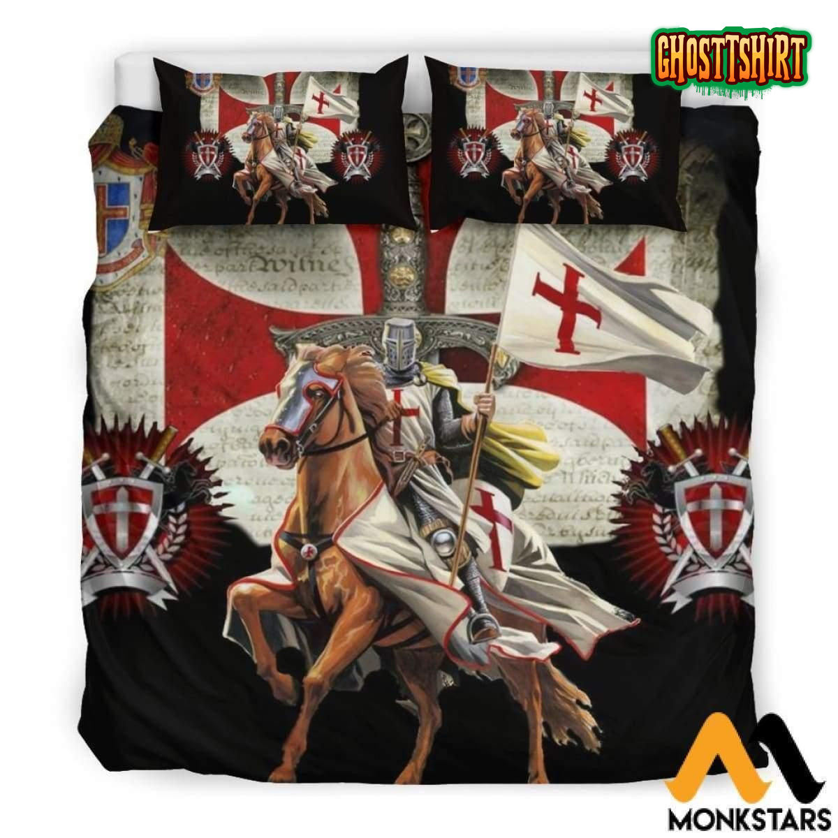 Bedding Set Knight Templar Black King Duvet Cover & Pillow Cases