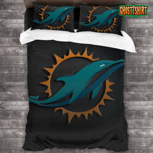 Bedding Sets with 3 Pieces NFL Miami Dolphins Logo Bedding Set 3PCS Duvet Cover Pillowcases Comforter Cover