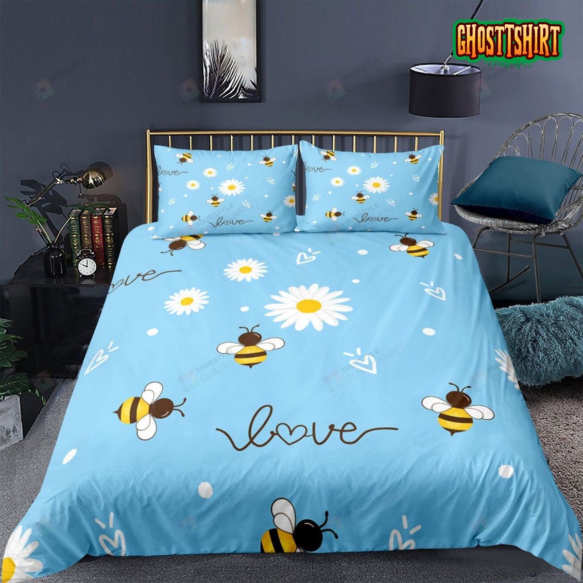 Bee Love Bed Sheets Spread Duvet Cover Bedding Set