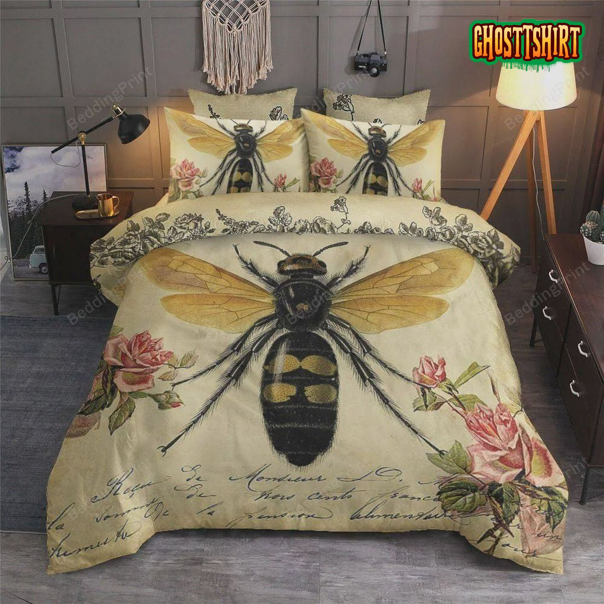 Bee Vintage Bed Sheets Duvet Cover Bedding Set