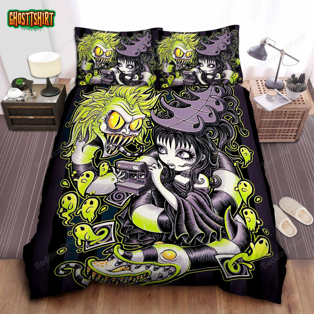 Beetlejuice & Lydia With Sandworm Bed Sheets Duvet Cover Bedding Set
