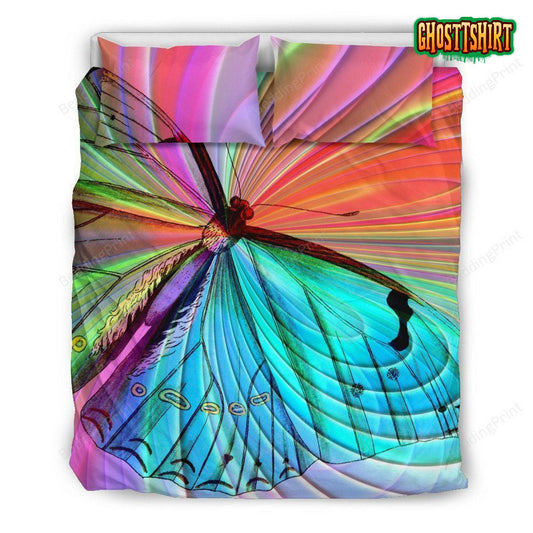 Beige Butterfly Themed Bed Sheets Duvet Cover Bedding Set