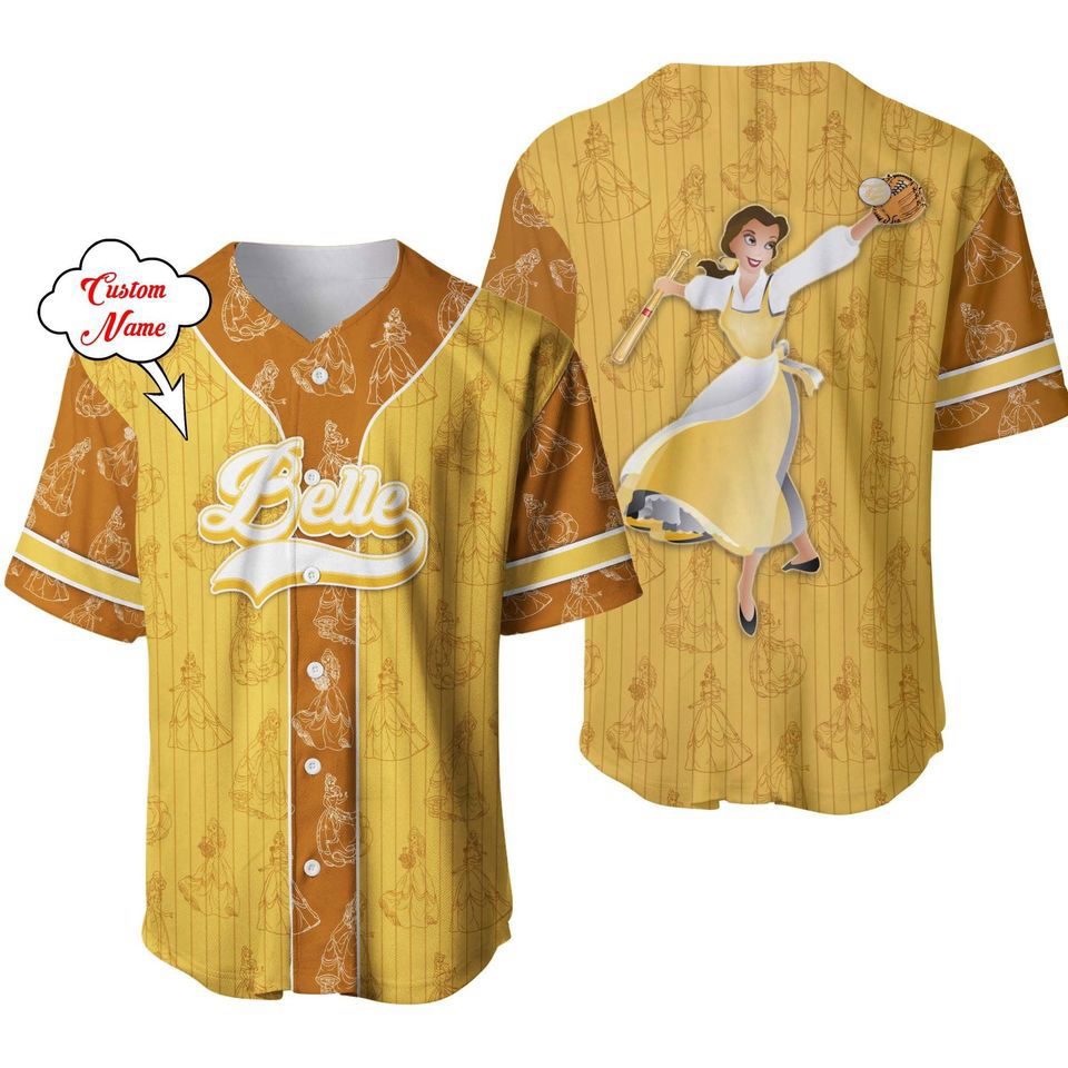Belle Princess Beauty Yellow Patterns Disney Unisex Cartoon Custom Baseball Jersey - lylyprint.com
