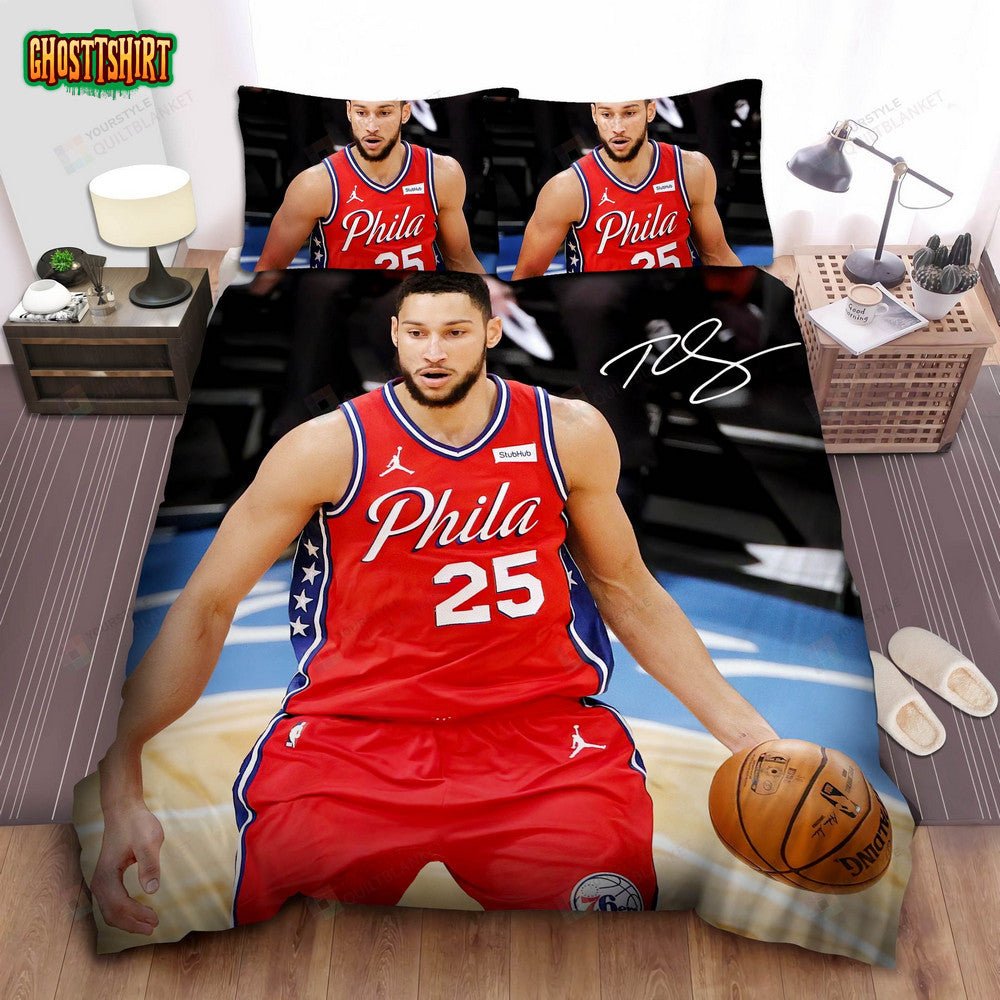 Ben Simmons In Philadelphia 76ers Red Uniform Bed Sheet Spread Comforter Duvet Cover Bedding Set