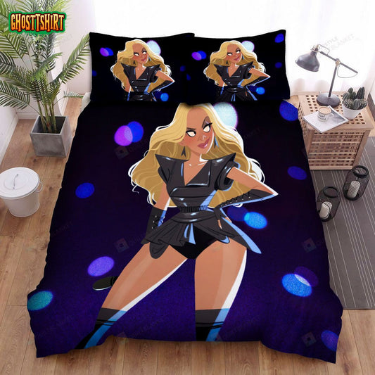 Beyonce On Stage Cartoonish Artwork Bed Sheets Spread Comforter Duvet Cover Bedding Set